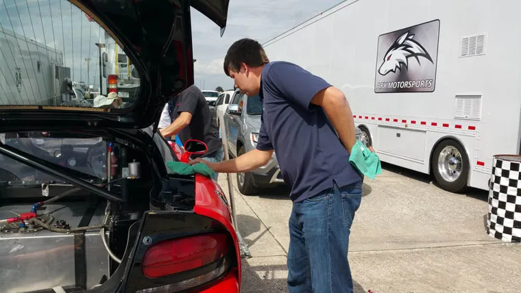 Race car detailing at the track
