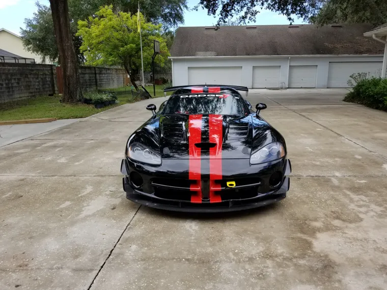 Dodge Viper with red stripes, front view