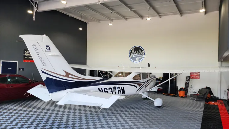 Aircraft tail inside the hangar