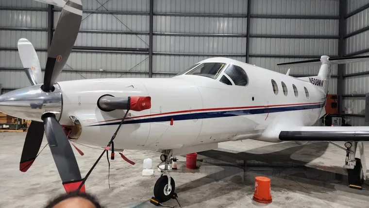 Turboprop aircraft in the hangar