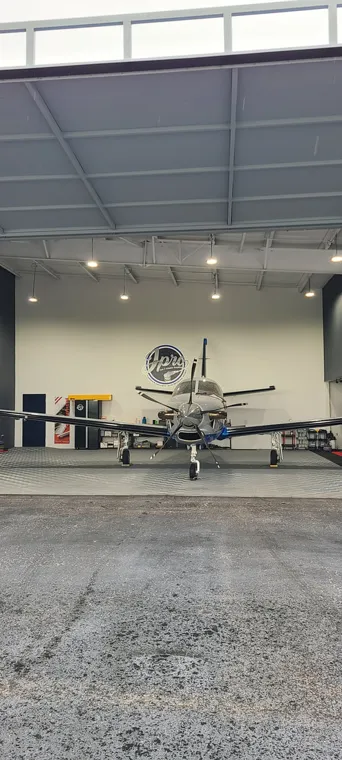 Aircraft viewed from the hangar entrance