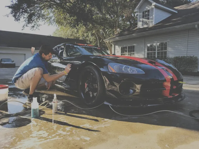 Detailing a black sports car